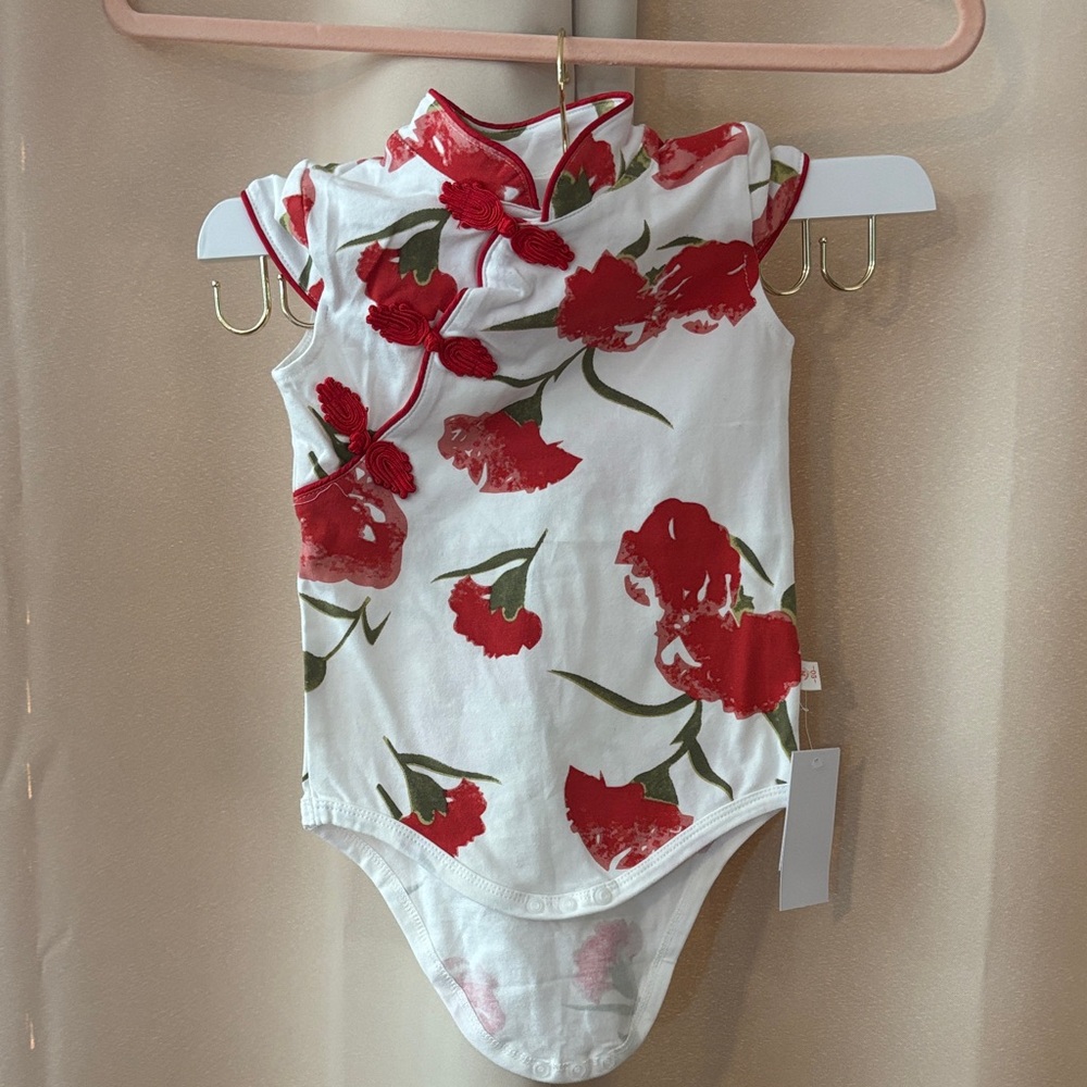 Floral Red and White Kids Bodysuit